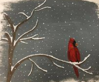 Red Bird in a Snow Tree